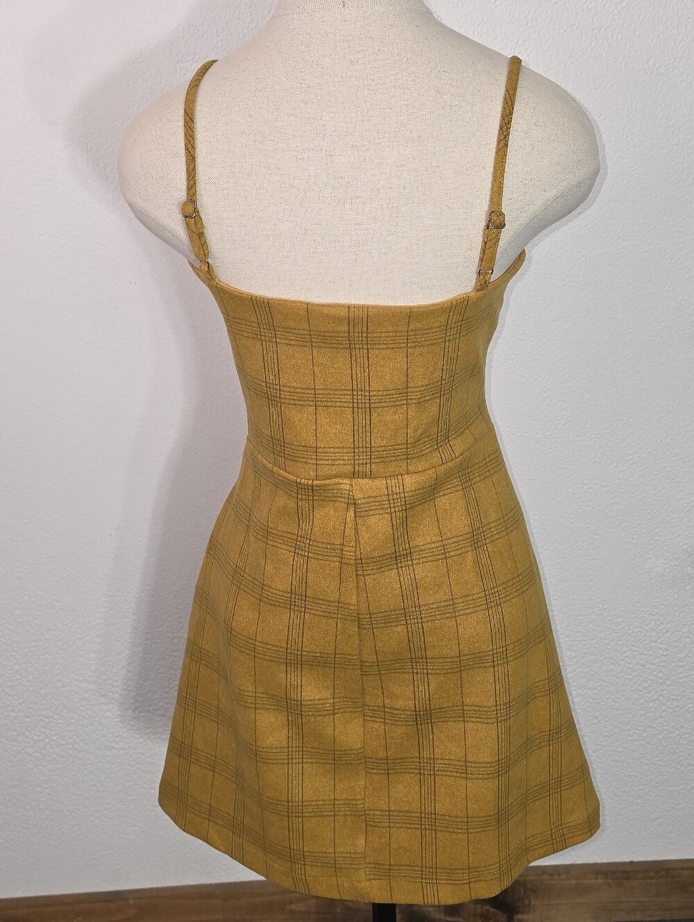 She + Sky Dress Tartan Plaid Sleeveless Preppy Y2K Style Mini Gold Size L - Picture 14 of 17